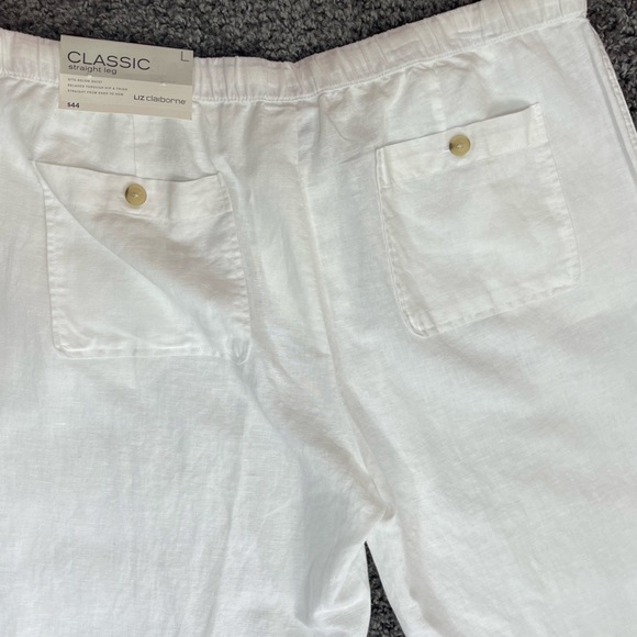 Liz Claiborne white Linen & cotton mid rise straight leg classic pants women’s L - Picture 7 of 17